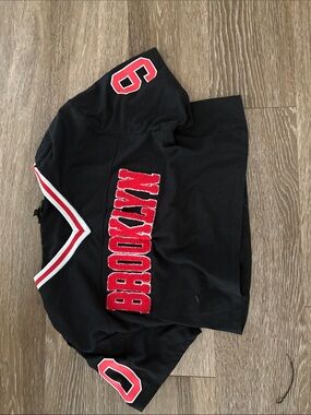 Brooklyn Cropped Varsity Top in Black & Red